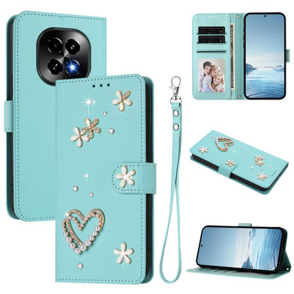 ZS01 Double-Layer Heart Floral Vegan Leather Phone Case with Wrist Strap, For Realme GT 7 Pro 5G / GT7 Pro Racing 5G, For Realme C63 5G Global, For Realme 12 5G Global / 13 5G Global, For Realme Note 60 4G Global / C63 4G Global, For Realme 13+ 5G Glob...