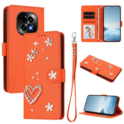 ZS01 Double-Layer Heart Floral Vegan Leather Phone Case with Wrist Strap, For Realme GT 7 Pro 5G / GT7 Pro Racing 5G, For Realme C63 5G Global, For Realme 12 5G Global / 13 5G Global, For Realme Note 60 4G Global / C63 4G Global, For Realme 13+ 5G Glob...