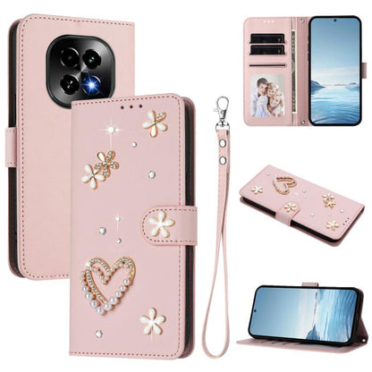 ZS01 Double-Layer Heart Floral Vegan Leather Phone Case with Wrist Strap, For Realme GT 7 Pro 5G / GT7 Pro Racing 5G, For Realme C63 5G Global, For Realme 12 5G Global / 13 5G Global, For Realme Note 60 4G Global / C63 4G Global, For Realme 13+ 5G Glob...
