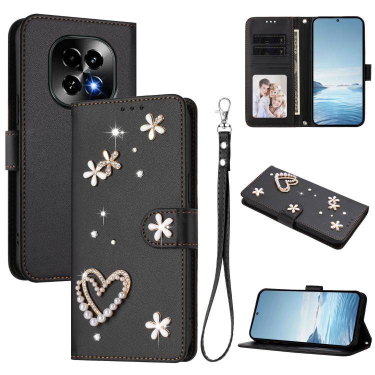 ZS01 Double-Layer Heart Floral Vegan Leather Phone Case with Wrist Strap, For Realme GT 7 Pro 5G / GT7 Pro Racing 5G, For Realme C63 5G Global, For Realme 12 5G Global / 13 5G Global, For Realme Note 60 4G Global / C63 4G Global, For Realme 13+ 5G Glob...