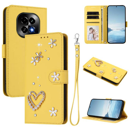 ZS01 Double-Layer Heart Floral Vegan Leather Phone Case with Wrist Strap, For Realme GT 7 Pro 5G / GT7 Pro Racing 5G, For Realme C63 5G Global, For Realme 12 5G Global / 13 5G Global, For Realme Note 60 4G Global / C63 4G Global, For Realme 13+ 5G Glob...