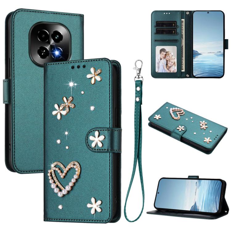 ZS01 Double-Layer Heart Floral Vegan Leather Phone Case with Wrist Strap, For Realme GT 7 Pro 5G / GT7 Pro Racing 5G, For Realme C63 5G Global, For Realme 12 5G Global / 13 5G Global, For Realme Note 60 4G Global / C63 4G Global, For Realme 13+ 5G Glob...