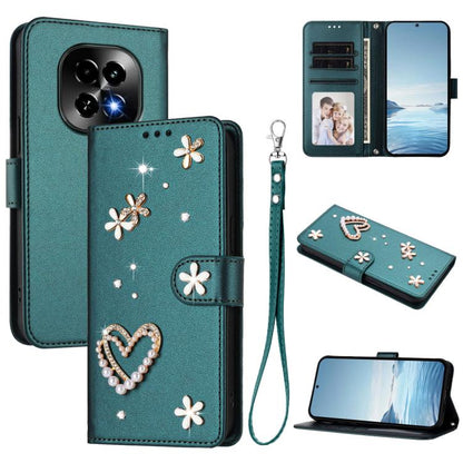 ZS01 Double-Layer Heart Floral Vegan Leather Phone Case with Wrist Strap, For Realme GT 7 Pro 5G / GT7 Pro Racing 5G, For Realme C63 5G Global, For Realme 12 5G Global / 13 5G Global, For Realme Note 60 4G Global / C63 4G Global, For Realme 13+ 5G Glob...