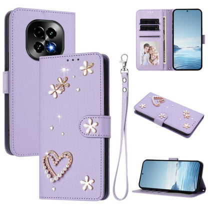 ZS01 Double-Layer Heart Floral Vegan Leather Phone Case with Wrist Strap, For Realme GT 7 Pro 5G / GT7 Pro Racing 5G, For Realme C63 5G Global, For Realme 12 5G Global / 13 5G Global, For Realme Note 60 4G Global / C63 4G Global, For Realme 13+ 5G Glob...