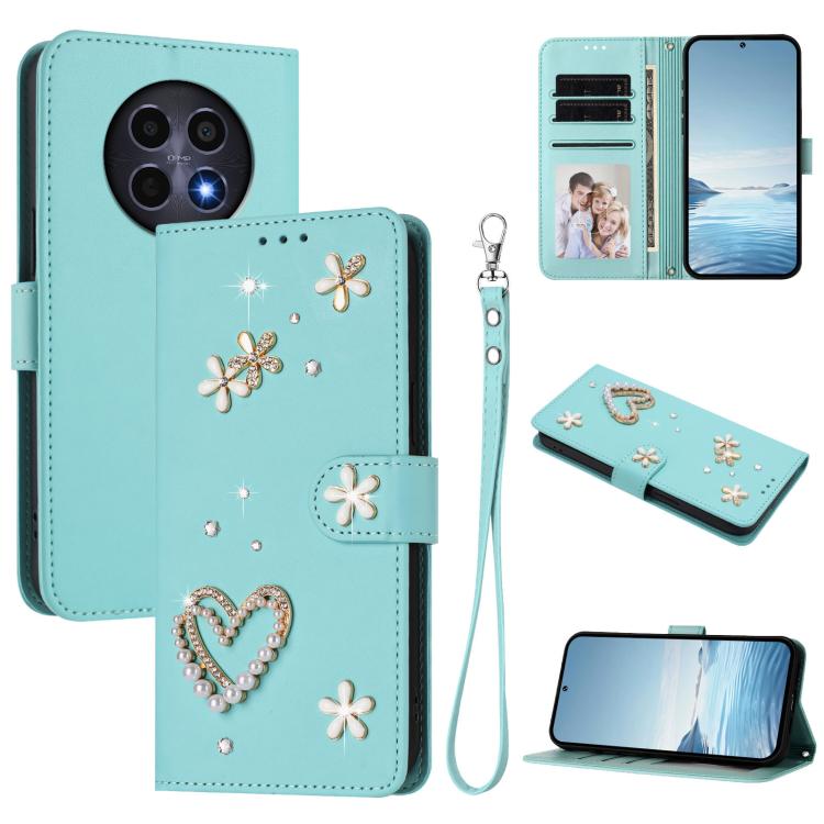 ZS01 Double-Layer Heart Floral Vegan Leather Phone Case with Wrist Strap, For Realme GT 7 Pro 5G / GT7 Pro Racing 5G, For Realme C63 5G Global, For Realme 12 5G Global / 13 5G Global, For Realme Note 60 4G Global / C63 4G Global, For Realme 13+ 5G Glob...