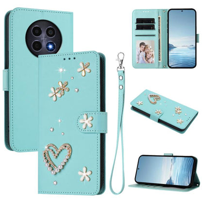 ZS01 Double-Layer Heart Floral Vegan Leather Phone Case with Wrist Strap, For Realme GT 7 Pro 5G / GT7 Pro Racing 5G, For Realme C63 5G Global, For Realme 12 5G Global / 13 5G Global, For Realme Note 60 4G Global / C63 4G Global, For Realme 13+ 5G Glob...