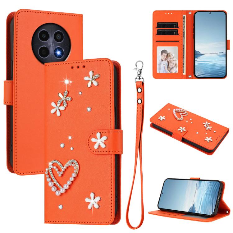 ZS01 Double-Layer Heart Floral Vegan Leather Phone Case with Wrist Strap, For Realme GT 7 Pro 5G / GT7 Pro Racing 5G, For Realme C63 5G Global, For Realme 12 5G Global / 13 5G Global, For Realme Note 60 4G Global / C63 4G Global, For Realme 13+ 5G Glob...
