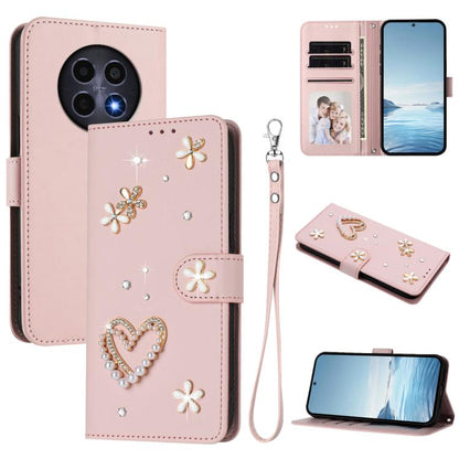 ZS01 Double-Layer Heart Floral Vegan Leather Phone Case with Wrist Strap, For Realme GT 7 Pro 5G / GT7 Pro Racing 5G, For Realme C63 5G Global, For Realme 12 5G Global / 13 5G Global, For Realme Note 60 4G Global / C63 4G Global, For Realme 13+ 5G Glob...