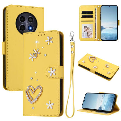 ZS01 Double-Layer Heart Floral Vegan Leather Phone Case with Wrist Strap, For Realme GT 7 Pro 5G / GT7 Pro Racing 5G, For Realme C63 5G Global, For Realme 12 5G Global / 13 5G Global, For Realme Note 60 4G Global / C63 4G Global, For Realme 13+ 5G Glob...