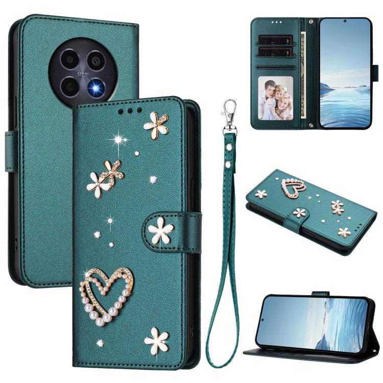 ZS01 Double-Layer Heart Floral Vegan Leather Phone Case with Wrist Strap, For Realme GT 7 Pro 5G / GT7 Pro Racing 5G, For Realme C63 5G Global, For Realme 12 5G Global / 13 5G Global, For Realme Note 60 4G Global / C63 4G Global, For Realme 13+ 5G Glob...