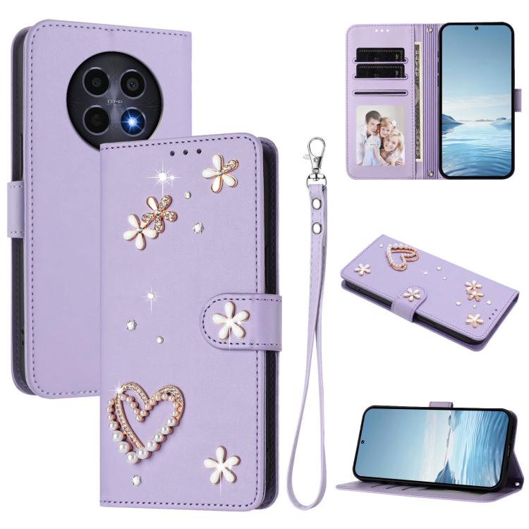 ZS01 Double-Layer Heart Floral Vegan Leather Phone Case with Wrist Strap, For Realme GT 7 Pro 5G / GT7 Pro Racing 5G, For Realme C63 5G Global, For Realme 12 5G Global / 13 5G Global, For Realme Note 60 4G Global / C63 4G Global, For Realme 13+ 5G Glob...