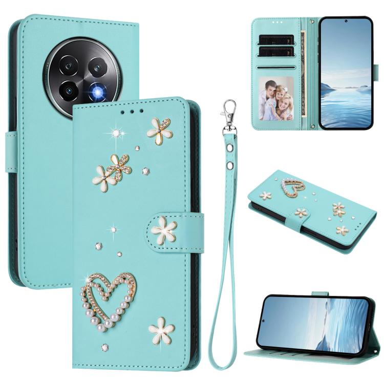 ZS01 Double-Layer Heart Floral Vegan Leather Phone Case with Wrist Strap, For Realme GT 7 Pro 5G / GT7 Pro Racing 5G, For Realme C63 5G Global, For Realme 12 5G Global / 13 5G Global, For Realme Note 60 4G Global / C63 4G Global, For Realme 13+ 5G Glob...