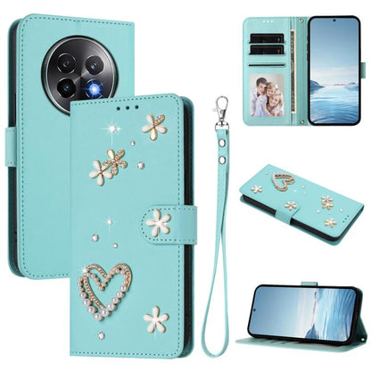 ZS01 Double-Layer Heart Floral Vegan Leather Phone Case with Wrist Strap, For Realme GT 7 Pro 5G / GT7 Pro Racing 5G, For Realme C63 5G Global, For Realme 12 5G Global / 13 5G Global, For Realme Note 60 4G Global / C63 4G Global, For Realme 13+ 5G Glob...
