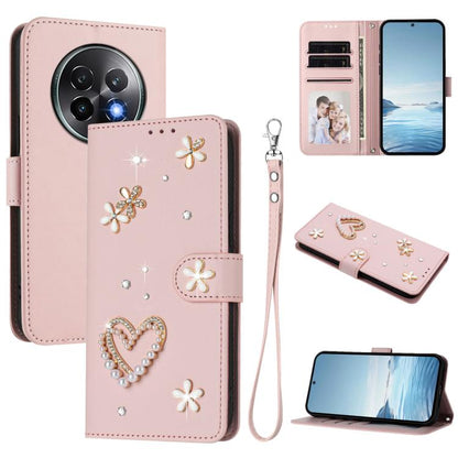 ZS01 Double-Layer Heart Floral Vegan Leather Phone Case with Wrist Strap, For Realme GT 7 Pro 5G / GT7 Pro Racing 5G, For Realme C63 5G Global, For Realme 12 5G Global / 13 5G Global, For Realme Note 60 4G Global / C63 4G Global, For Realme 13+ 5G Glob...
