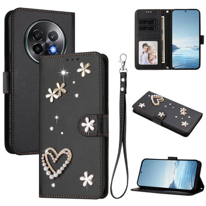 ZS01 Double-Layer Heart Floral Vegan Leather Phone Case with Wrist Strap, For Realme GT 7 Pro 5G / GT7 Pro Racing 5G, For Realme C63 5G Global, For Realme 12 5G Global / 13 5G Global, For Realme Note 60 4G Global / C63 4G Global, For Realme 13+ 5G Glob...