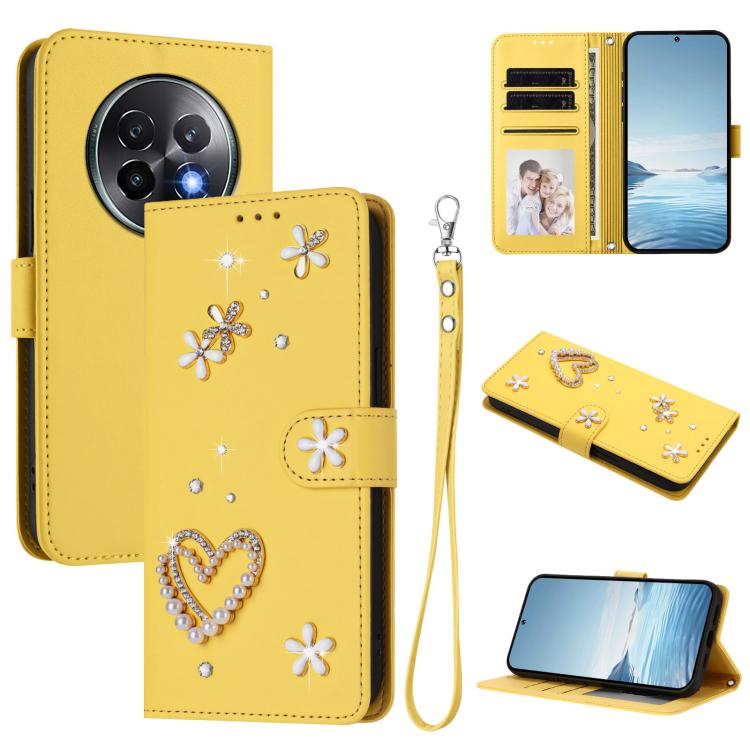 ZS01 Double-Layer Heart Floral Vegan Leather Phone Case with Wrist Strap, For Realme GT 7 Pro 5G / GT7 Pro Racing 5G, For Realme C63 5G Global, For Realme 12 5G Global / 13 5G Global, For Realme Note 60 4G Global / C63 4G Global, For Realme 13+ 5G Glob...