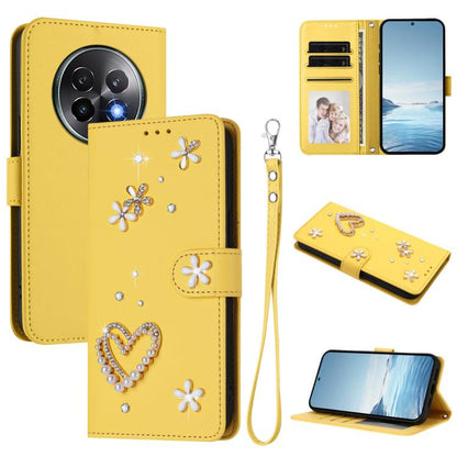 ZS01 Double-Layer Heart Floral Vegan Leather Phone Case with Wrist Strap, For Realme GT 7 Pro 5G / GT7 Pro Racing 5G, For Realme C63 5G Global, For Realme 12 5G Global / 13 5G Global, For Realme Note 60 4G Global / C63 4G Global, For Realme 13+ 5G Glob...