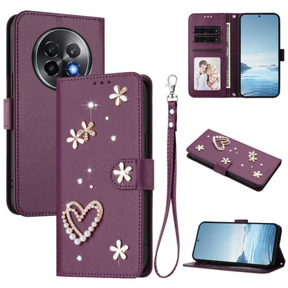 ZS01 Double-Layer Heart Floral Vegan Leather Phone Case with Wrist Strap, For Realme GT 7 Pro 5G / GT7 Pro Racing 5G, For Realme C63 5G Global, For Realme 12 5G Global / 13 5G Global, For Realme Note 60 4G Global / C63 4G Global, For Realme 13+ 5G Glob...
