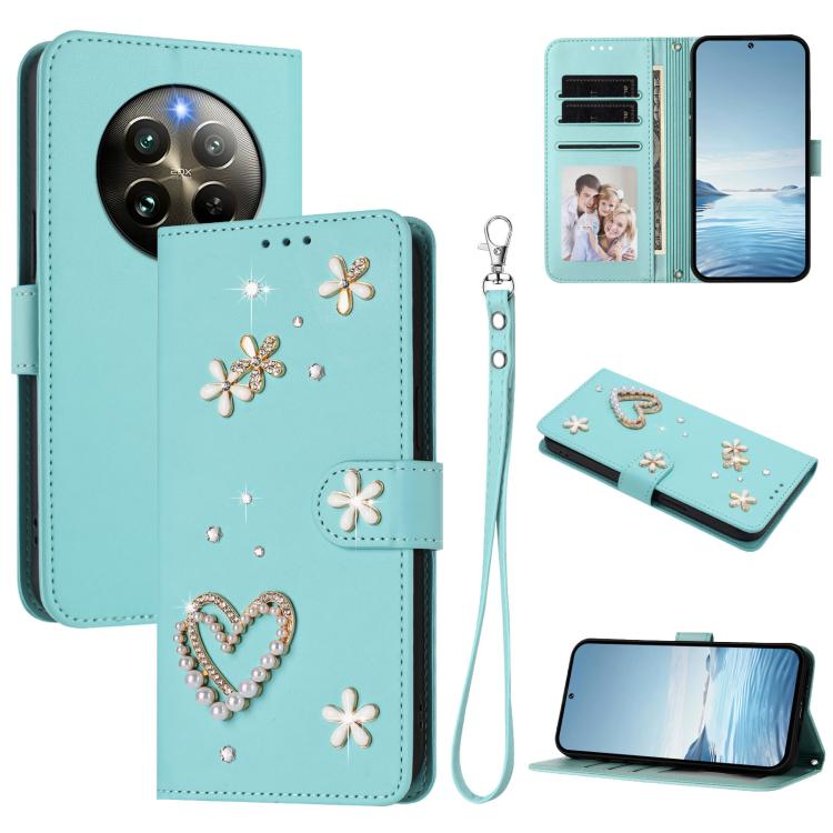 ZS01 Double-Layer Heart Floral Vegan Leather Phone Case with Wrist Strap, For Realme GT 7 Pro 5G / GT7 Pro Racing 5G, For Realme C63 5G Global, For Realme 12 5G Global / 13 5G Global, For Realme Note 60 4G Global / C63 4G Global, For Realme 13+ 5G Glob...