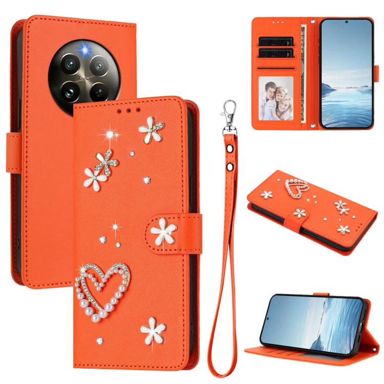 ZS01 Double-Layer Heart Floral Vegan Leather Phone Case with Wrist Strap, For Realme GT 7 Pro 5G / GT7 Pro Racing 5G, For Realme C63 5G Global, For Realme 12 5G Global / 13 5G Global, For Realme Note 60 4G Global / C63 4G Global, For Realme 13+ 5G Glob...