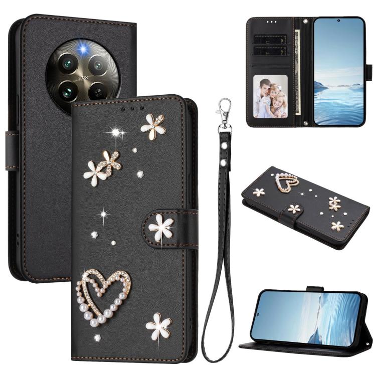 ZS01 Double-Layer Heart Floral Vegan Leather Phone Case with Wrist Strap, For Realme GT 7 Pro 5G / GT7 Pro Racing 5G, For Realme C63 5G Global, For Realme 12 5G Global / 13 5G Global, For Realme Note 60 4G Global / C63 4G Global, For Realme 13+ 5G Glob...