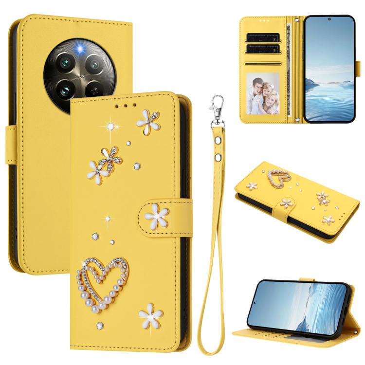ZS01 Double-Layer Heart Floral Vegan Leather Phone Case with Wrist Strap, For Realme GT 7 Pro 5G / GT7 Pro Racing 5G, For Realme C63 5G Global, For Realme 12 5G Global / 13 5G Global, For Realme Note 60 4G Global / C63 4G Global, For Realme 13+ 5G Glob...