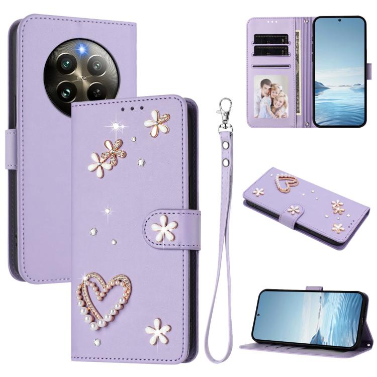 ZS01 Double-Layer Heart Floral Vegan Leather Phone Case with Wrist Strap, For Realme GT 7 Pro 5G / GT7 Pro Racing 5G, For Realme C63 5G Global, For Realme 12 5G Global / 13 5G Global, For Realme Note 60 4G Global / C63 4G Global, For Realme 13+ 5G Glob...