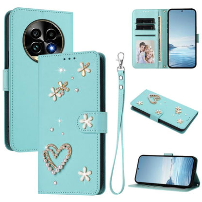 ZS01 Double-Layer Heart Floral Vegan Leather Phone Case with Wrist Strap, For Realme GT 7 Pro 5G / GT7 Pro Racing 5G, For Realme C63 5G Global, For Realme 12 5G Global / 13 5G Global, For Realme Note 60 4G Global / C63 4G Global, For Realme 13+ 5G Glob...