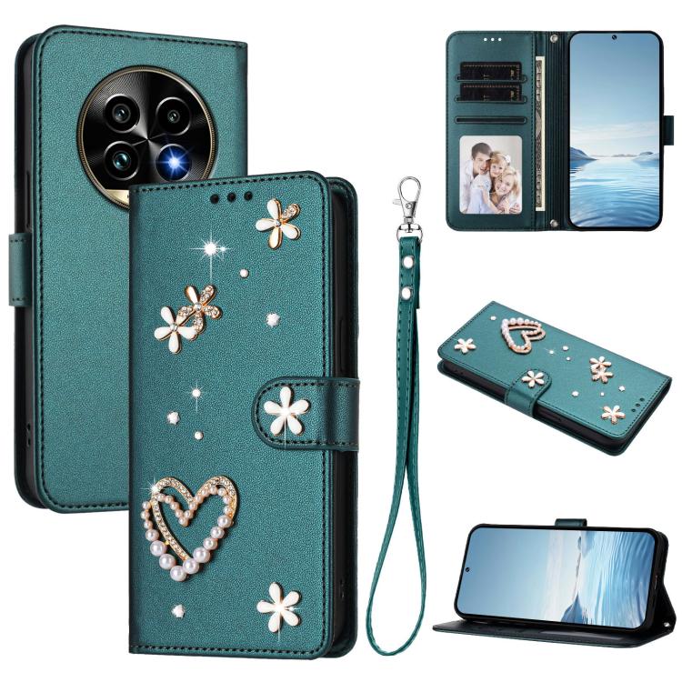 ZS01 Double-Layer Heart Floral Vegan Leather Phone Case with Wrist Strap, For Realme GT 7 Pro 5G / GT7 Pro Racing 5G, For Realme C63 5G Global, For Realme 12 5G Global / 13 5G Global, For Realme Note 60 4G Global / C63 4G Global, For Realme 13+ 5G Glob...