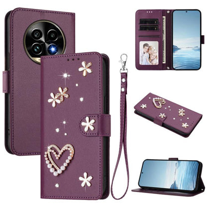 ZS01 Double-Layer Heart Floral Vegan Leather Phone Case with Wrist Strap, For Realme GT 7 Pro 5G / GT7 Pro Racing 5G, For Realme C63 5G Global, For Realme 12 5G Global / 13 5G Global, For Realme Note 60 4G Global / C63 4G Global, For Realme 13+ 5G Glob...