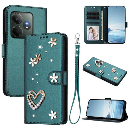 ZS01 Double-Layer Heart Floral Vegan Leather Phone Case with Wrist Strap, For Realme GT 7 Pro 5G / GT7 Pro Racing 5G, For Realme C63 5G Global, For Realme 12 5G Global / 13 5G Global, For Realme Note 60 4G Global / C63 4G Global, For Realme 13+ 5G Glob...