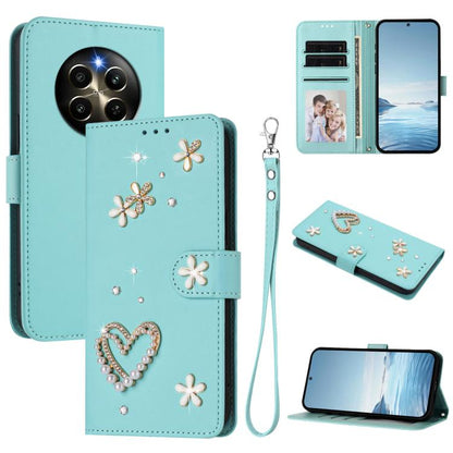 ZS01 Double-Layer Heart Floral Vegan Leather Phone Case with Wrist Strap, For Realme GT 7 Pro 5G / GT7 Pro Racing 5G, For Realme C63 5G Global, For Realme 12 5G Global / 13 5G Global, For Realme Note 60 4G Global / C63 4G Global, For Realme 13+ 5G Glob...