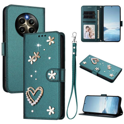 ZS01 Double-Layer Heart Floral Vegan Leather Phone Case with Wrist Strap, For Realme GT 7 Pro 5G / GT7 Pro Racing 5G, For Realme C63 5G Global, For Realme 12 5G Global / 13 5G Global, For Realme Note 60 4G Global / C63 4G Global, For Realme 13+ 5G Glob...