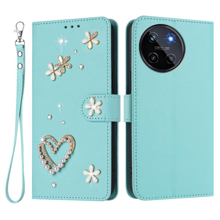 ZS01 Double-Layer Heart Floral Vegan Leather Phone Case with Wrist Strap, For Realme 11 4G Global, For Realme GT5 240W 5G / GT5 5G, For Realme Narzo 60 Pro Global, For Realme C65 4G Global, For Realme C55 4G Global / Narzo N55                          ...