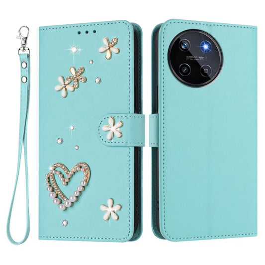 ZS01 Double-Layer Heart Floral Vegan Leather Phone Case with Wrist Strap, For Realme 11 4G Global, For Realme GT5 240W 5G / GT5 5G, For Realme Narzo 60 Pro Global, For Realme C65 4G Global, For Realme C55 4G Global / Narzo N55                          ...