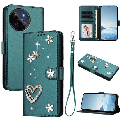 ZS01 Double-Layer Heart Floral Vegan Leather Phone Case with Wrist Strap, For Realme 11 4G Global, For Realme GT5 240W 5G / GT5 5G, For Realme Narzo 60 Pro Global, For Realme C65 4G Global, For Realme C55 4G Global / Narzo N55                          ...