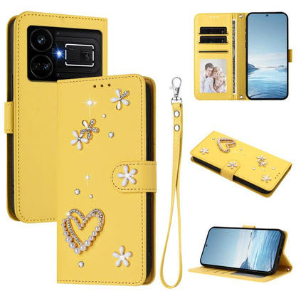 ZS01 Double-Layer Heart Floral Vegan Leather Phone Case with Wrist Strap, For Realme 11 4G Global, For Realme GT5 240W 5G / GT5 5G, For Realme Narzo 60 Pro Global, For Realme C65 4G Global, For Realme C55 4G Global / Narzo N55                          ...