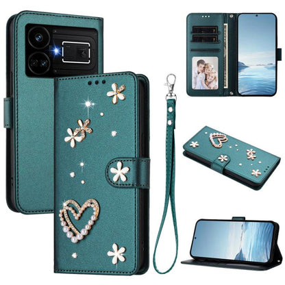 ZS01 Double-Layer Heart Floral Vegan Leather Phone Case with Wrist Strap, For Realme 11 4G Global, For Realme GT5 240W 5G / GT5 5G, For Realme Narzo 60 Pro Global, For Realme C65 4G Global, For Realme C55 4G Global / Narzo N55                          ...