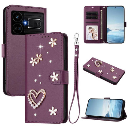 ZS01 Double-Layer Heart Floral Vegan Leather Phone Case with Wrist Strap, For Realme 11 4G Global, For Realme GT5 240W 5G / GT5 5G, For Realme Narzo 60 Pro Global, For Realme C65 4G Global, For Realme C55 4G Global / Narzo N55                          ...