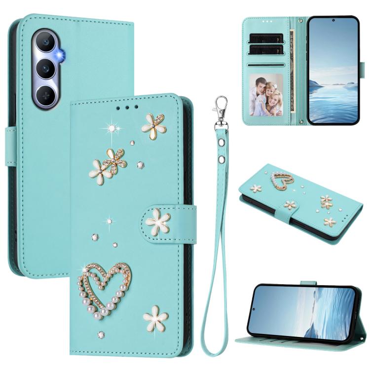 ZS01 Double-Layer Heart Floral Vegan Leather Phone Case with Wrist Strap, For Realme 11 4G Global, For Realme GT5 240W 5G / GT5 5G, For Realme Narzo 60 Pro Global, For Realme C65 4G Global, For Realme C55 4G Global / Narzo N55                          ...