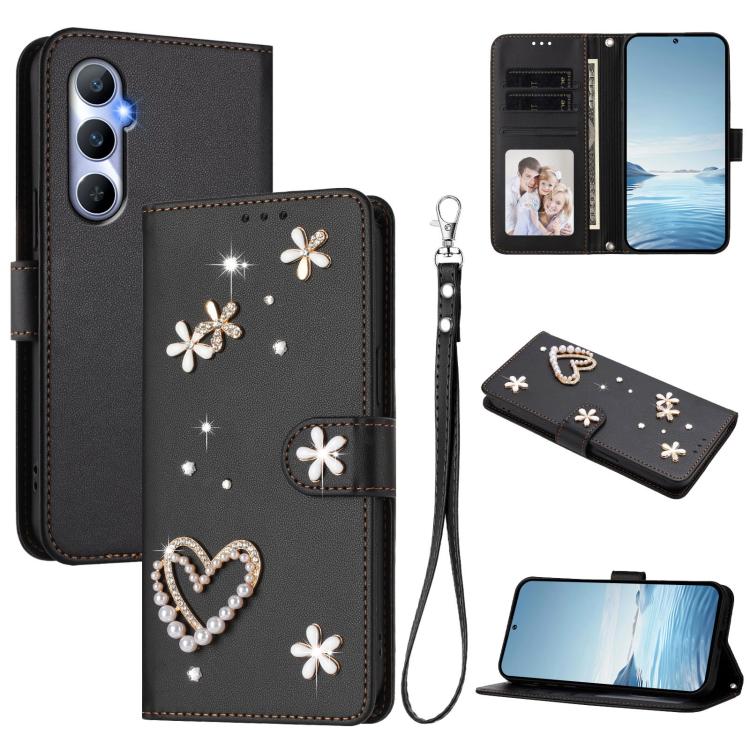 ZS01 Double-Layer Heart Floral Vegan Leather Phone Case with Wrist Strap, For Realme 11 4G Global, For Realme GT5 240W 5G / GT5 5G, For Realme Narzo 60 Pro Global, For Realme C65 4G Global, For Realme C55 4G Global / Narzo N55                          ...