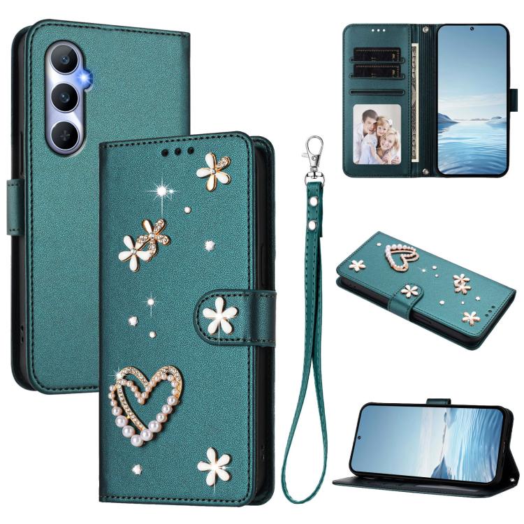 ZS01 Double-Layer Heart Floral Vegan Leather Phone Case with Wrist Strap, For Realme 11 4G Global, For Realme GT5 240W 5G / GT5 5G, For Realme Narzo 60 Pro Global, For Realme C65 4G Global, For Realme C55 4G Global / Narzo N55                          ...