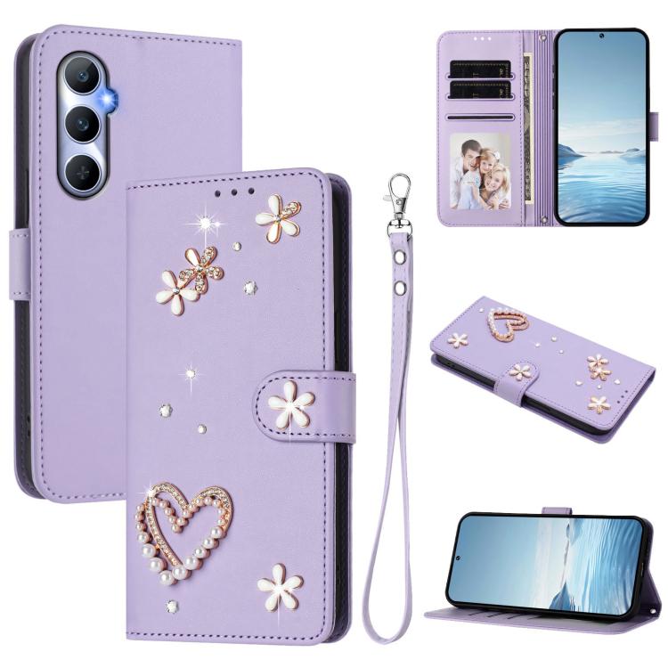 ZS01 Double-Layer Heart Floral Vegan Leather Phone Case with Wrist Strap, For Realme 11 4G Global, For Realme GT5 240W 5G / GT5 5G, For Realme Narzo 60 Pro Global, For Realme C65 4G Global, For Realme C55 4G Global / Narzo N55                          ...