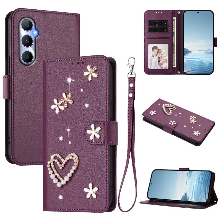 ZS01 Double-Layer Heart Floral Vegan Leather Phone Case with Wrist Strap, For Realme 11 4G Global, For Realme GT5 240W 5G / GT5 5G, For Realme Narzo 60 Pro Global, For Realme C65 4G Global, For Realme C55 4G Global / Narzo N55                          ...