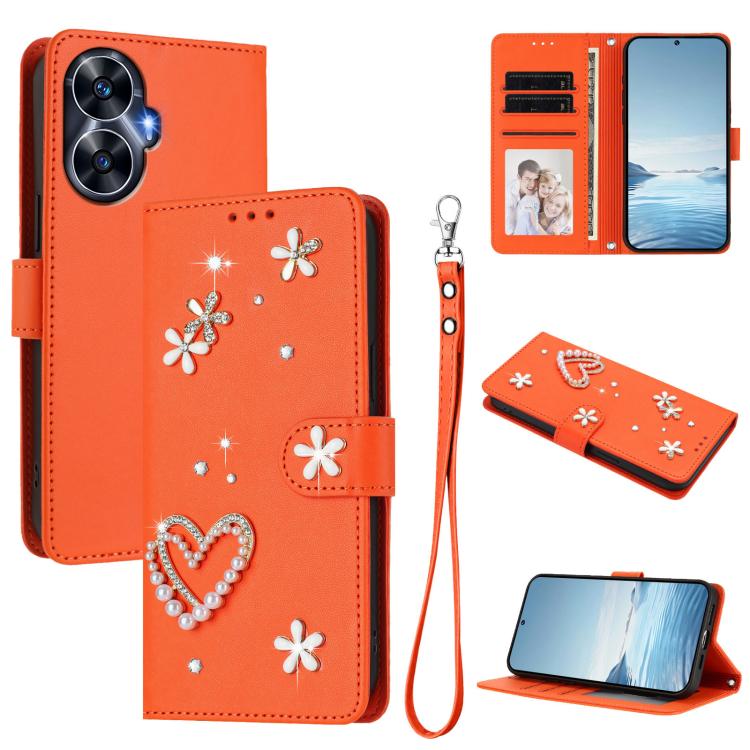 ZS01 Double-Layer Heart Floral Vegan Leather Phone Case with Wrist Strap, For Realme 11 4G Global, For Realme GT5 240W 5G / GT5 5G, For Realme Narzo 60 Pro Global, For Realme C65 4G Global, For Realme C55 4G Global / Narzo N55                          ...