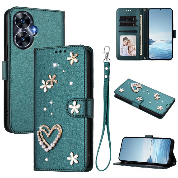 ZS01 Double-Layer Heart Floral Vegan Leather Phone Case with Wrist Strap, For Realme 11 4G Global, For Realme GT5 240W 5G / GT5 5G, For Realme Narzo 60 Pro Global, For Realme C65 4G Global, For Realme C55 4G Global / Narzo N55                          ...