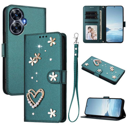 ZS01 Double-Layer Heart Floral Vegan Leather Phone Case with Wrist Strap, For Realme 11 4G Global, For Realme GT5 240W 5G / GT5 5G, For Realme Narzo 60 Pro Global, For Realme C65 4G Global, For Realme C55 4G Global / Narzo N55                          ...