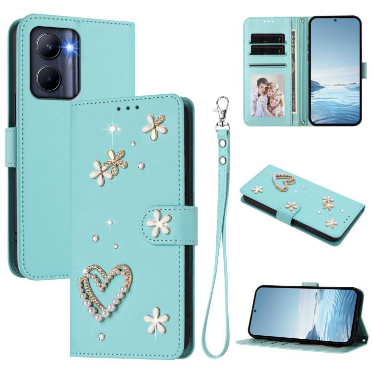 ZS01 Double-Layer Heart Floral Vegan Leather Phone Case with Wrist Strap, For Realme 11 4G Global, For Realme GT5 240W 5G / GT5 5G, For Realme Narzo 60 Pro Global, For Realme C65 4G Global, For Realme C55 4G Global / Narzo N55                          ...