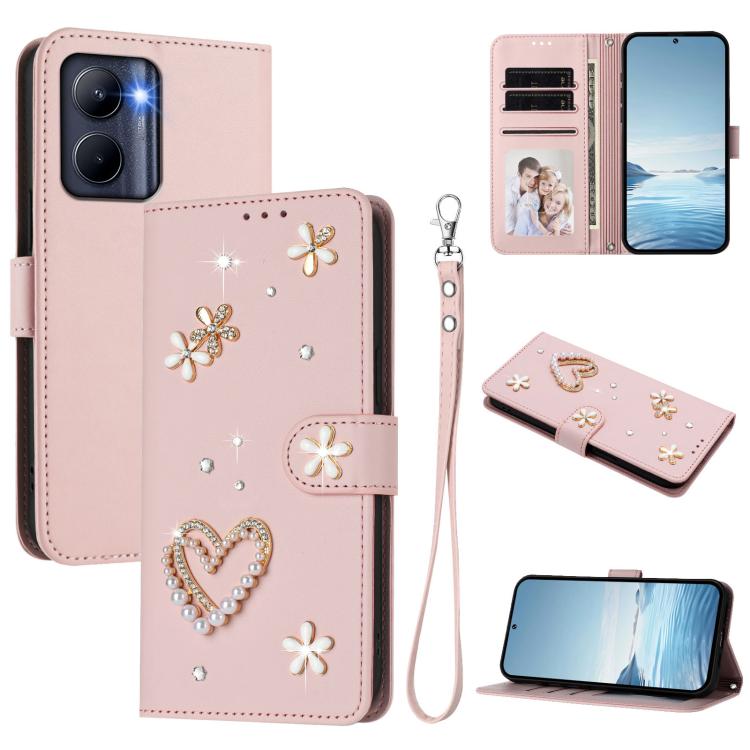 ZS01 Double-Layer Heart Floral Vegan Leather Phone Case with Wrist Strap, For Realme 11 4G Global, For Realme GT5 240W 5G / GT5 5G, For Realme Narzo 60 Pro Global, For Realme C65 4G Global, For Realme C55 4G Global / Narzo N55                          ...