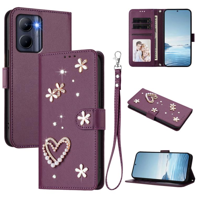 ZS01 Double-Layer Heart Floral Vegan Leather Phone Case with Wrist Strap, For Realme 11 4G Global, For Realme GT5 240W 5G / GT5 5G, For Realme Narzo 60 Pro Global, For Realme C65 4G Global, For Realme C55 4G Global / Narzo N55                          ...